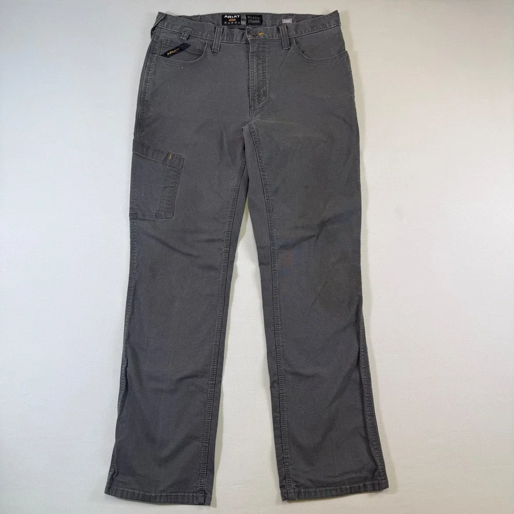 Ariat Rebar M4 Work Pants Mens 34x32 Grey Durastretch Relaxed Straight *Stains
